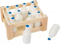 Houten speelgoed eten en drinken - Melkflesjes in een kratje - 12 stuks - Houten speelgoed vanaf 3 jaar