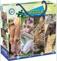 Dierenpuzzel - 4 x puzzles in 1 doos - 100 stukjes puzzel - Aap / Olifant / Tijger / Leeuw