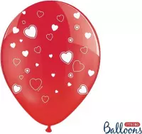 Ballonnen rood met hartjes - 50 stuks