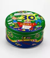 Verjaardag - Snoeptrommel - 30 jaar Man - Gevuld met verse dropmix - In cadeauverpakking met gekleurd lint