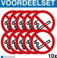Simbol - Voordeelset van 10 Stuks - Stickers Verboden te Roken - Rookverbod - Duurzame Kwaliteit - Formaat ø 10 cm. - Formaat