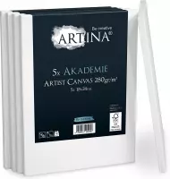 Artina 5-Set schildersdoeken canvas in academie kwaliteit – Schildersdoek wit - canvas paneel 18x24 cm