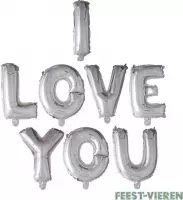 Folieballon Letters I Love You 41cm Zilver | Valentijn verrassing | Valentijn Kado