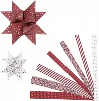 Papieren vlechtstroken b: 15+25 mm d: 6 5+11 5 cm wit rood klassiek 60stroken l: 44+78 cm