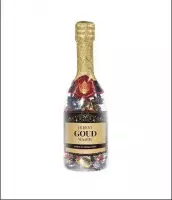 Champagnefles - Jij bent goud waard- Gevuld met verpakte Italiaanse bonbons - In cadeauverpakking met gekleurd lint