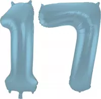 De Ballonnenkoning - Folieballon Cijfer 17 Blauw Pastel Metallic Mat - 86 cm