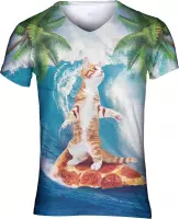 Pizza kat surfer festival shirt S V-hals