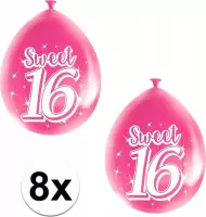 8x Roze Sweet 16 verjaardag ballonnen - 16 jaar verjaardag thema ballonnen