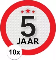 10x 5 Jaar leeftijd stickers rond 9 cm - 5 jaar verjaardag/jubileum versiering