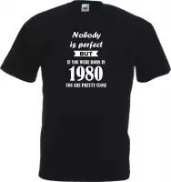 Mijncadeautje - Unisex T-shirt - Nobody is perfect - geboortejaar 1980 - zwart - maat XXL