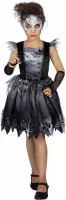 Wilbers - Heks & Spider Lady & Voodoo & Duistere Religie Kostuum - Griezelig Halloween Spinnenweb - Meisje - zwart,zilver - Maat 116 - Halloween - Verkleedkleding