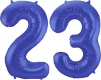 De Ballonnenkoning - Folieballon Cijfer 23 Blauw Metallic Mat - 86 cm