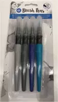 Brush Pen 4 kleuren set groen - donkerblauw - donkergrijs - lichtgrijs