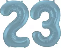 De Ballonnenkoning - Folieballon Cijfer 23 Blauw Pastel Metallic Mat - 86 cm