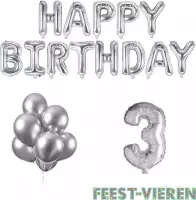 3 jaar Verjaardag Versiering Ballon Pakket Zilver