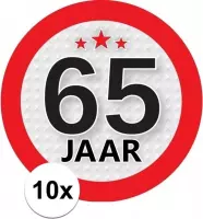 10x 65 Jaar leeftijd stickers rond 9 cm - 65 jaar verjaardag/jubileum versiering