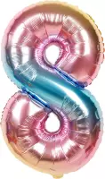 Fienosa Cijfer Ballonnen nummer 8 - Regenboog - 82 cm - Helium Ballon
