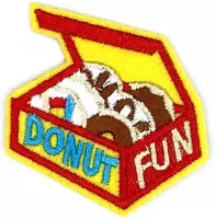 Een Doos Met Donut Fun Strijk Patch 5.2 cm / 4.7 cm / Rood Geel Blauw