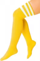 Lange sokken geel witte strepen - 36-41 - gele kniekousen kousen sportsokken cheerleader voetbal hockey unisex