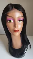 Braziliaanse Remy half pruik - 24 inch -steil - U part wig human hair- kleur 1b