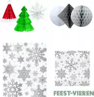 Kerst decoratie set, Honeycombs 6 stuks, raamstickers zilver en servetten| kerstversiering | kerstdecoratie