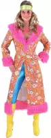 Magic By Freddy's - Hippie Kostuum - Roze Jaren 70 Paisley Bloemen Jas Met (Nep)bont Vrouw - roze - XL - Carnavalskleding - Verkleedkleding