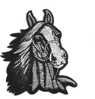 Pony Paard Paarden Strijk Embleem Patch Zwart Wit 8 cm / 10.5 cm / Zwart Wit Grijs