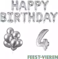 4 jaar Verjaardag Versiering Ballon Pakket Zilver