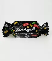 Snoeptoffee - Zwart geld - Gevuld met  een snoepmix - In cadeauverpakking met gekleurd lint