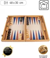 Leatherette Champagne Beige Backgammon spel - met Blauw Bruin - 48x30cm  Top Kwaliteit