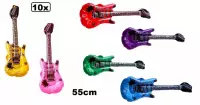 10x Opblaasbare gitaar 55cm assortie kleuren - muziek gitaren fun festival thema feest band pop