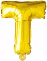 Folie Ballon Letter T Goud 41cm met rietje