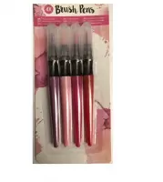Brush Pen 4 kleuren set  paars - lichtroze - donkerroze - rood