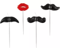 Kaarsjes Moustache | Snor roze 4 stuks