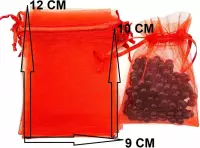 50 STUKS ORGANZA ZAKJES - TRAKTATI - CADEAU - KADOZAKJES - TAJSE - GESCHENKZAKJES - ROOD - 9 X 12CM