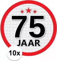 10x 75 Jaar leeftijd stickers rond 15 cm - 75 jaar verjaardag/jubileum versiering 10 stuks