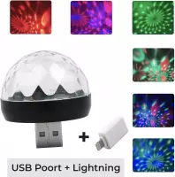 Auto & Mobiel Discolamp met Lightning iPhone/iPad Adapter - Mini Portable RGB LED LASER USB Disco lamp Stroboscoop | Discobal | Party | Discoverlichting | Feestverlichting | Kerst