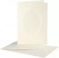 Passepartout kaarten , afmeting kaart 10,5x15 cm, afmeting envelop 11,5x16,5 cm, off-white, ovaal, 10sets, gatgrootte 6,5x8,8 cm
