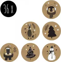 36x Stickers / Kerststickers / Sluitstickers / Cadeaustickers | KERST | kraft | 25 mm