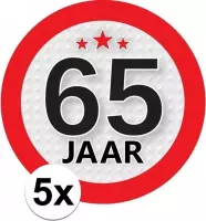 5x 65 Jaar leeftijd stickers rond 9 cm - 65 jaar verjaardag/jubileum versiering