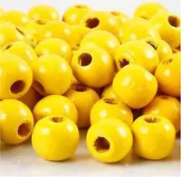 Houten kralen, geel, d: 10 mm, gatgrootte 3 mm, 20 gr/ 1 doos, 70 stuk