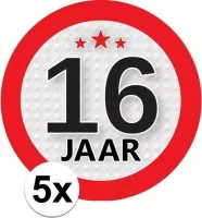 5x 16 Jaar leeftijd stickers rond 9 cm - 16 jaar verjaardag/jubileum versiering