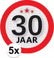 5x 30 Jaar leeftijd stickers rond 9 cm - 30 jaar verjaardag/jubileum versiering