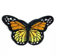 Vlinder Strijk Embleem Patch Oranje Geel Zwart 8 cm / 5 cm / Oranje Geel Zwart