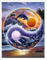 Diamond Painting Dolfijnen yin yang - Hobbypakket - Vierkante steentjes - Volledige dekking - 60x45 cm