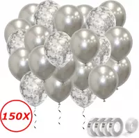 Verjaardag Versiering Helium Ballonnen Feest Versiering Decoratie Confetti Ballon Bruiloft Zilver - 150 Stuks