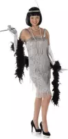 Karnival Costumes Charleston Flapper Kostuum Jaren 20 Danseres Carnavalskleding Dames Carnaval - Polyester - Zilver - Maat XS - 3-Delig Jurk/Handschoenen/Hoofdband
