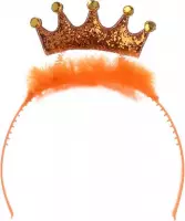 Tiara glitter kroon met oranje bont
