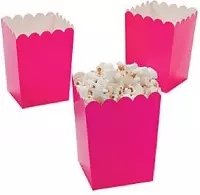 Popcorn bakjes knalroze - 12 stuks - stevig karton - klein formaat - 8 cm breed - 10 cm hoog