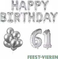 61 jaar Verjaardag Versiering Ballon Pakket Zilver